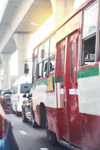 Thai bus strucked on traffic jam