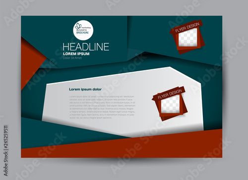 Landscape wide flyer template. Billboard banner abstract background design. Business, education, presentation, advertisement concept. Green and red color. Vector illustration.