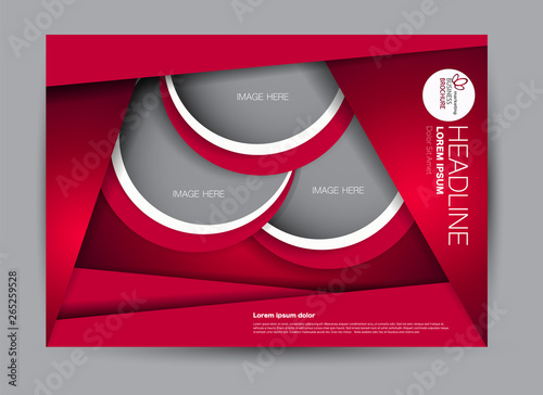 Landscape wide flyer template. Billboard banner abstract background design. Business, education, presentation, advertisement concept. Red color. Vector illustration.