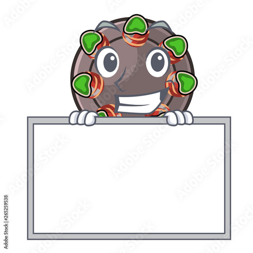 Grinning with board escargot isolated with in the mascot