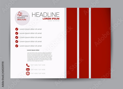 Landscape wide flyer template. Billboard banner abstract background design. Business, education, presentation, advertisement concept. Red color. Vector illustration.
