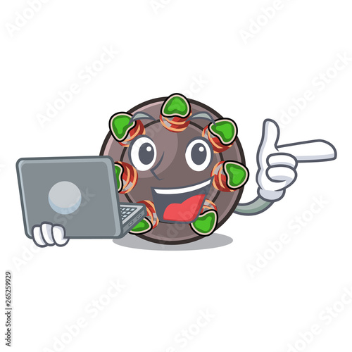 With laptop escargot isolated with in the mascot