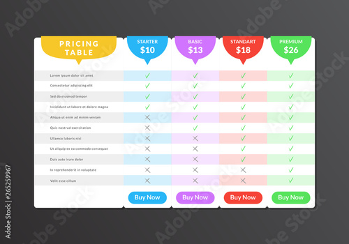Pricing List Blank Empty Template Mockup. Vector