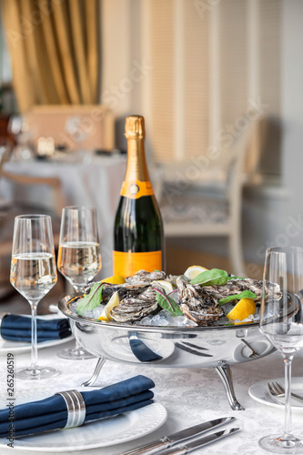 Champagne and oysters server table