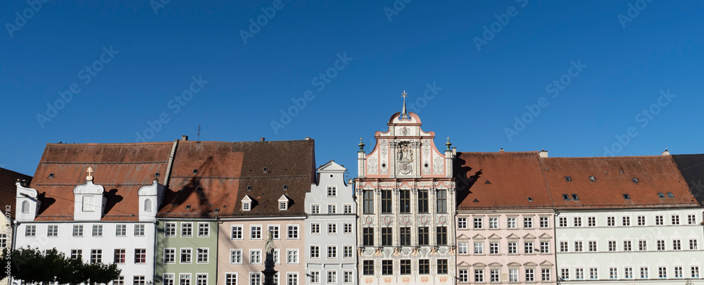 town hall of  Landsberg am Lech,  Germany, with colorful houses. panorama