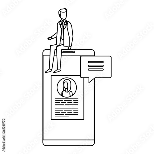 businessman sitting in smartphone with employment app
