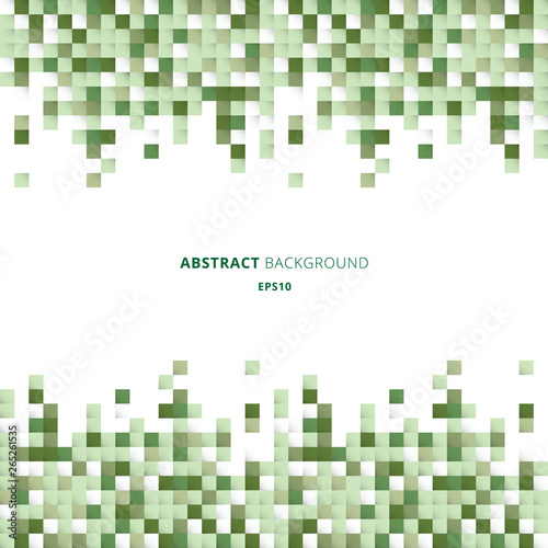 Abstract header and footers geometric white and green squares pattern pixel background with copy space. You can use for design for print, ad, poster, flyer, cover, brochure, template.