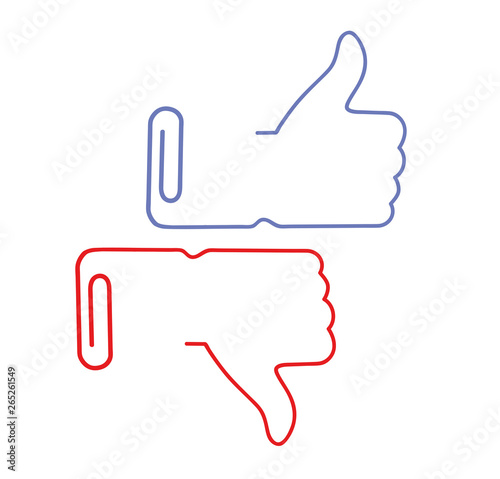 hand lifts thumb up. hand down thumb. in the form of a paper clip. vector illustration