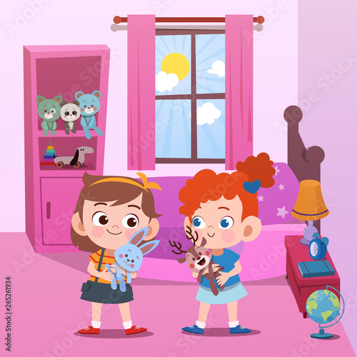 kids playing in the room vector illustration