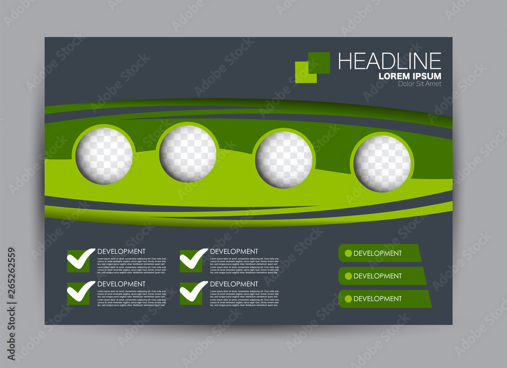 Landscape wide flyer template. Billboard banner abstract background design. Business, education, presentation, advertisement concept. Green color. Vector illustration. Landscape wide flyer template. Billboard banner abstract background design. Business, education, presentation, advertisement concept. Green color. Vector illustration.