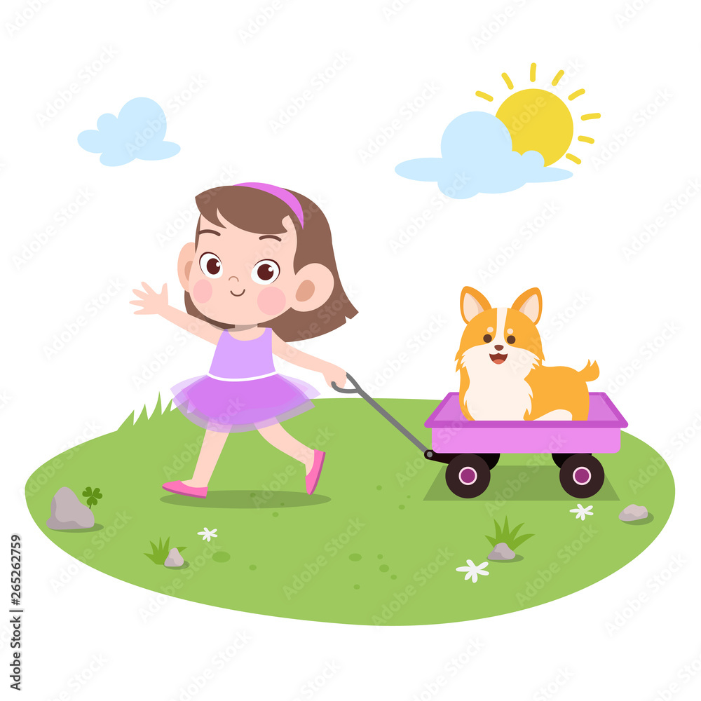 kid play with dog vector illustration