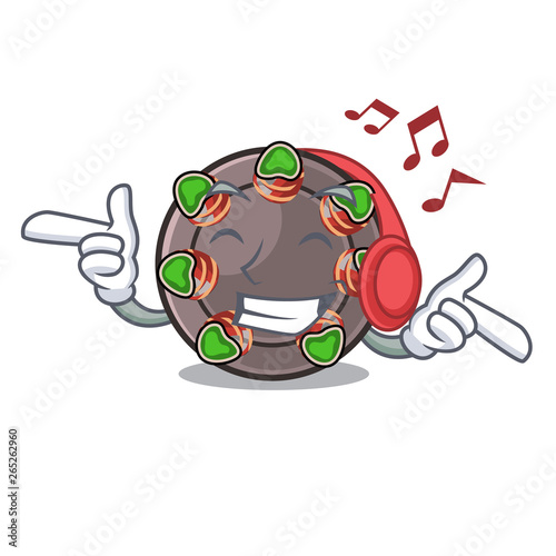 Listening music fried escargot in a cartoon hot pan