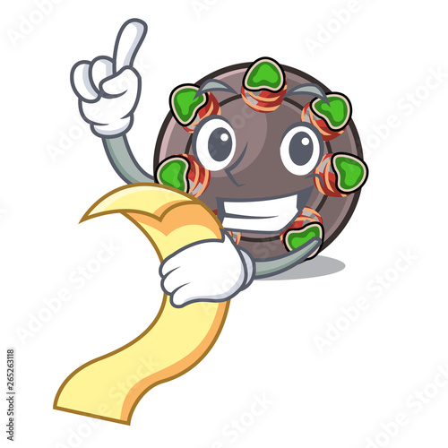 With menu fried escargot in a cartoon hot pan