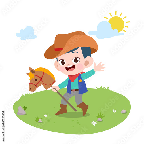kid riding horse vector illustration isolated