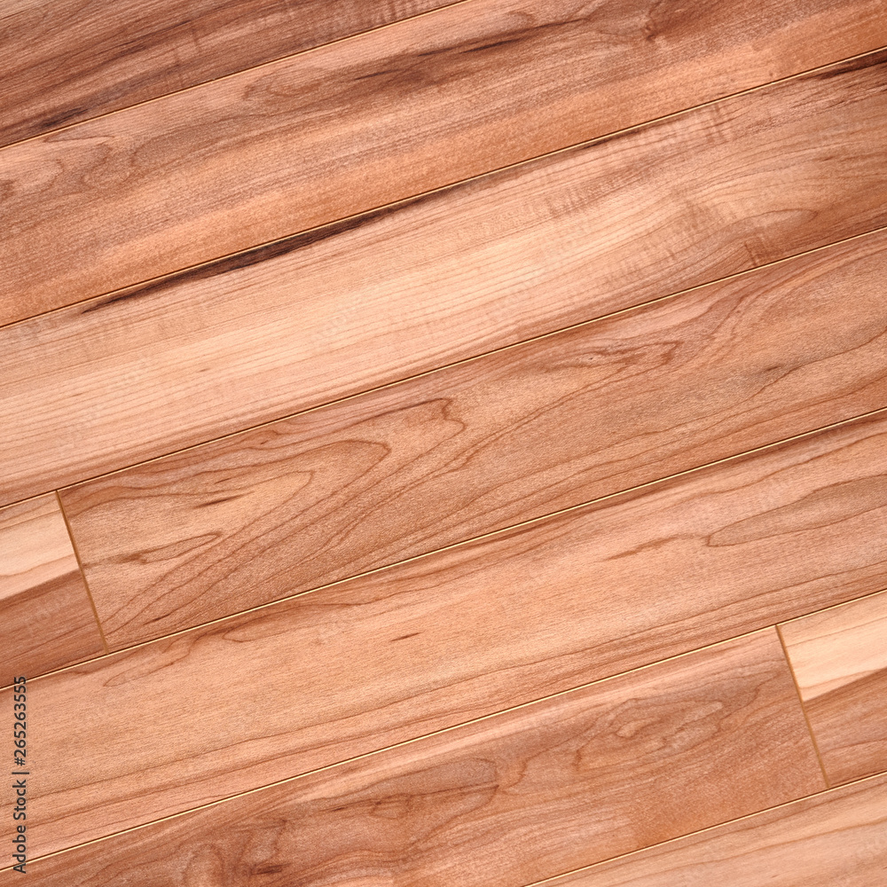 Fine natural solid valuable species of wood laminate parquet floor texture background. Wooden boards painted with natural oil, wax or mastic. - obrazy, fototapety, plakaty 