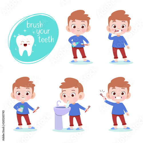 kid brushing teeth vector illustration isolated