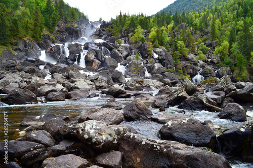 Summer landscape of Uchar waterfall in Altai mountains, Altai Republic, Siberia, Russia