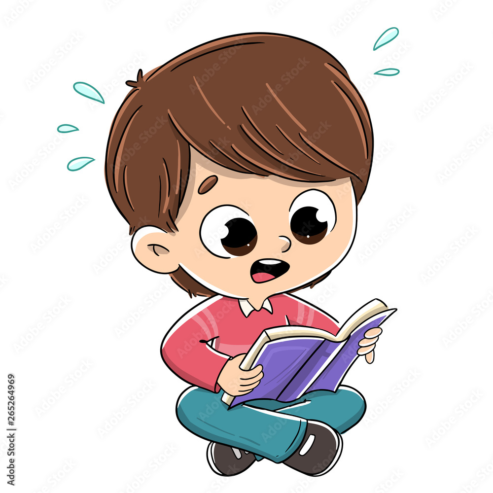 Niño leyendo un libro sorprendido Niño leyendo un libro sorprendido