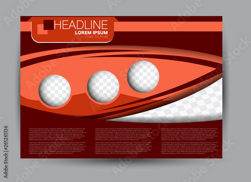 Landscape wide flyer template. Billboard banner abstract background design. Business, education, presentation, advertisement concept. Red color. Vector illustration.