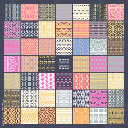 Set of 48 ethnic seamless patterns.