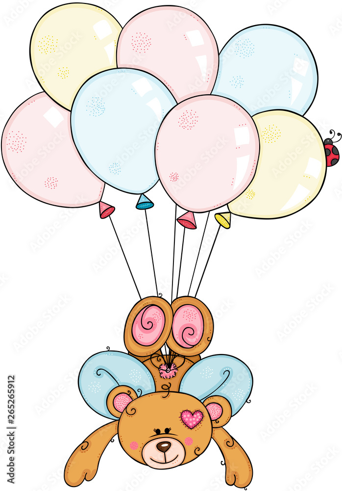 Cupid of teddy bear flying with balloons Cupid of teddy bear flying with balloons