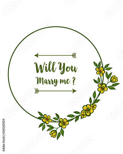 Vector illustration template will you marry me with art yellow flower frame