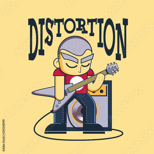 music poster Guitar Player play Distortion illustration,Tee Designs vector.Suitable for t-shirt print, street wear vector illustration
