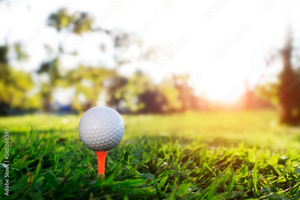 golf ball on tee in a beautiful golf course with morning sunshine golf ball on tee in a beautiful golf course with morning sunshine