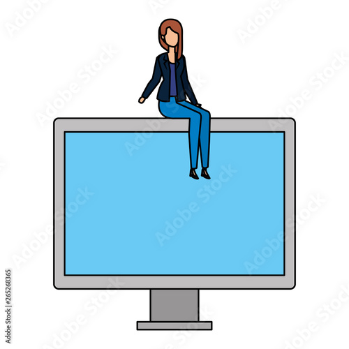 elegant businesswoman sitting in computer display