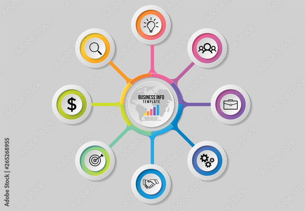 Obraz premium Vector Infographics Elements Template Design with Marketing Icons and options Steps can be used for presentation, diagrams, annual reports, workflow layout