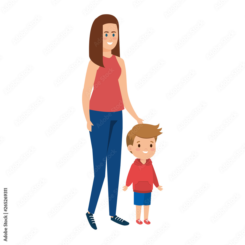 young mother with little son characters young mother with little son characters