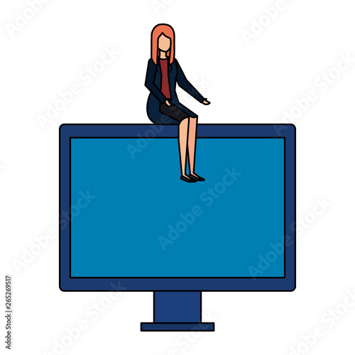 elegant businesswoman sitting in computer display