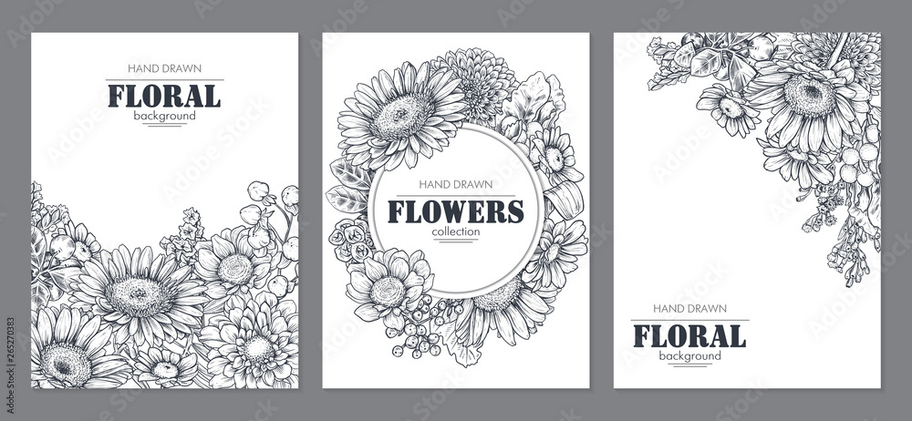 Set of three banners with beautiful flowers and plants Set of three banners with beautiful flowers and plants