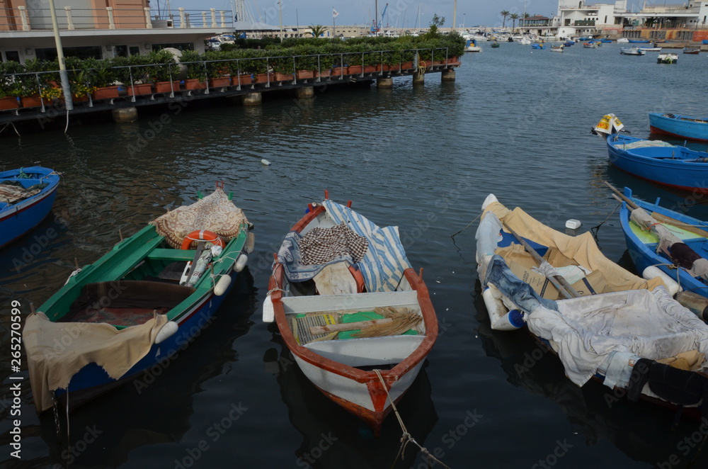 Evening view of marina with different Fishing boats