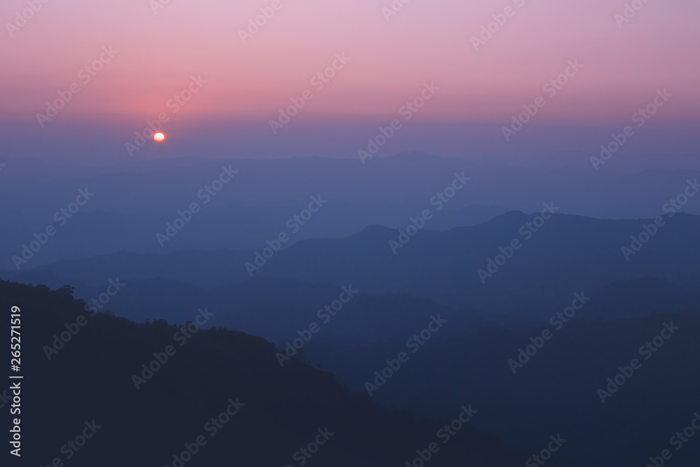 Fototapeta premium Mountain from the highest point of the sunset view.