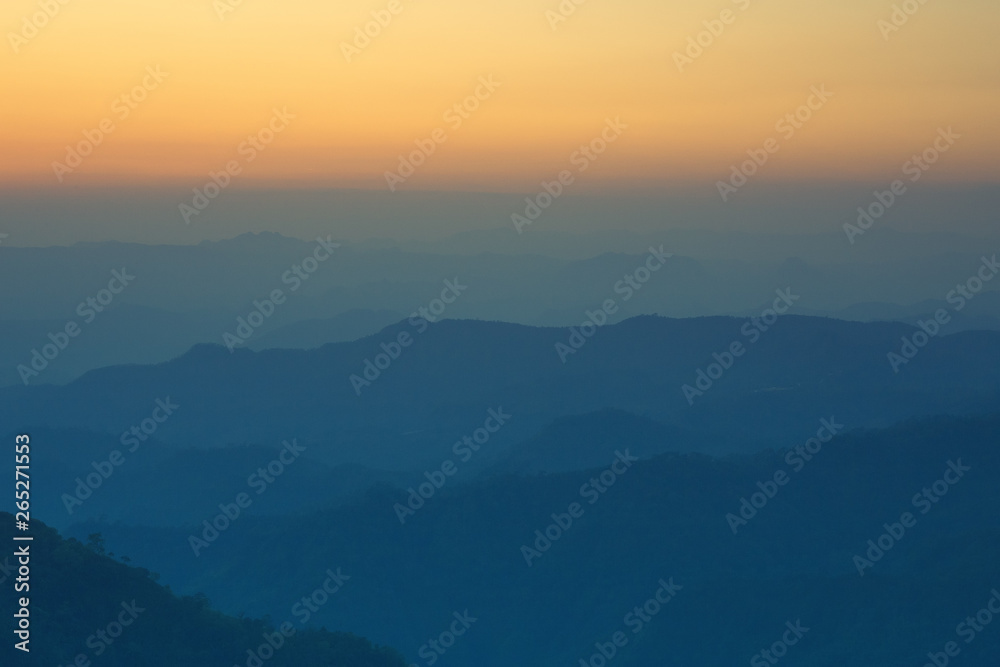 Mountain from the highest point of the sunset view.