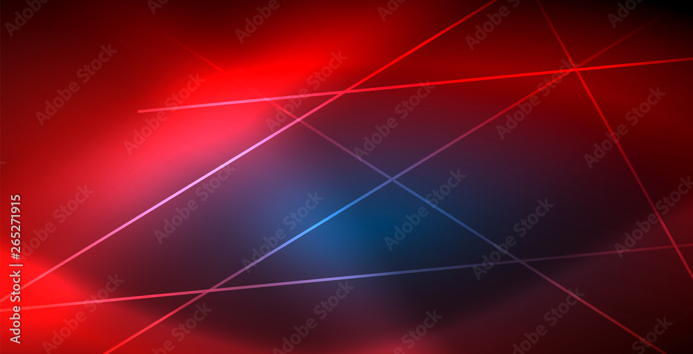 Neon glowing techno lines, blue hi-tech futuristic abstract background template with lights Neon glowing techno lines, blue hi-tech futuristic abstract background template with lights