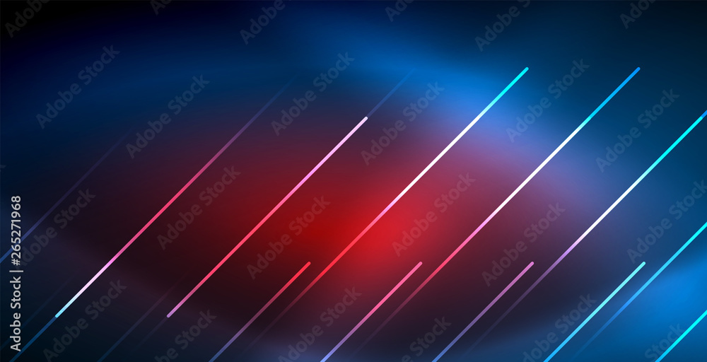 Neon glowing techno lines, blue hi-tech futuristic abstract background template with lights Neon glowing techno lines, blue hi-tech futuristic abstract background template with lights