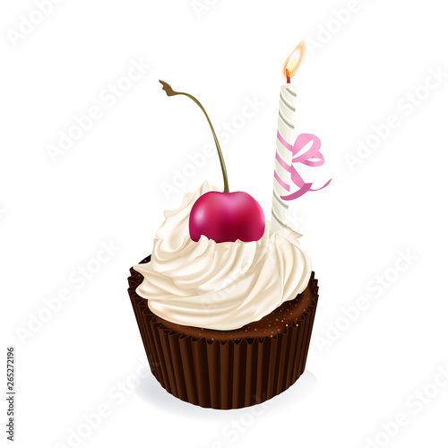 Cupcake, fairy cake. Cherry muffin. 3d realistic