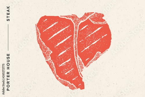 Steak, Porter House. Poster with steak silhouette