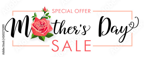 Special offer Mothers Day rose Sale banner. Colored discount background for Mother's Day. Best mom ever promotion flyer vector illustration