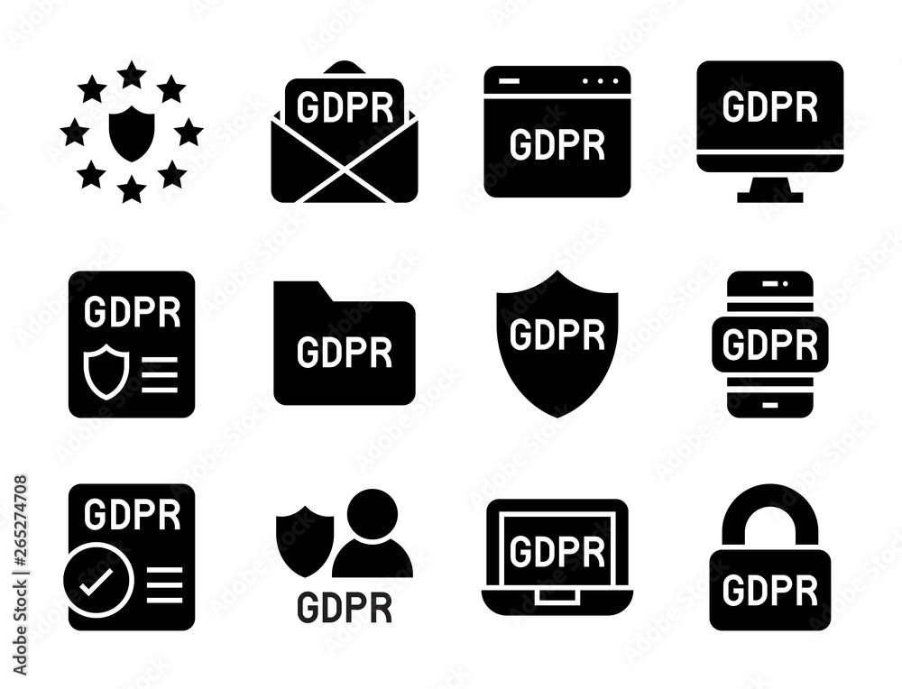Obraz premium GDPR General Data Protection Regulation icon set, solid style
