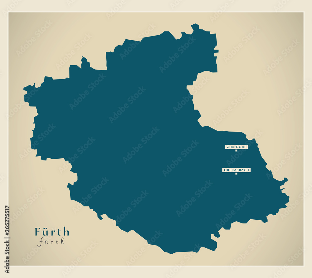 Modern Map - Fuerth county of Bavaria DE