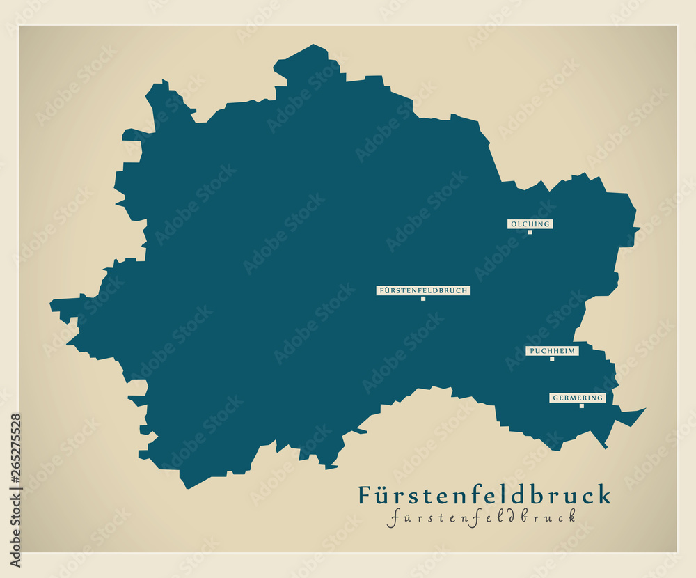 Modern Map - Fuerstenfeldbruck county of Bavaria DE