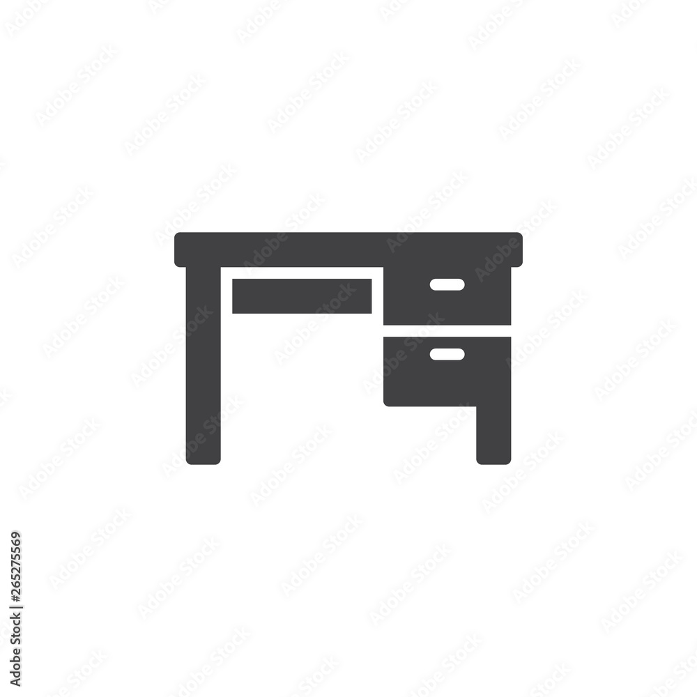 Office Table vector icon. Desktop filled flat sign for mobile concept and web design. Desk with two drawers glyph icon. Symbol, logo illustration. Pixel perfect vector graphics