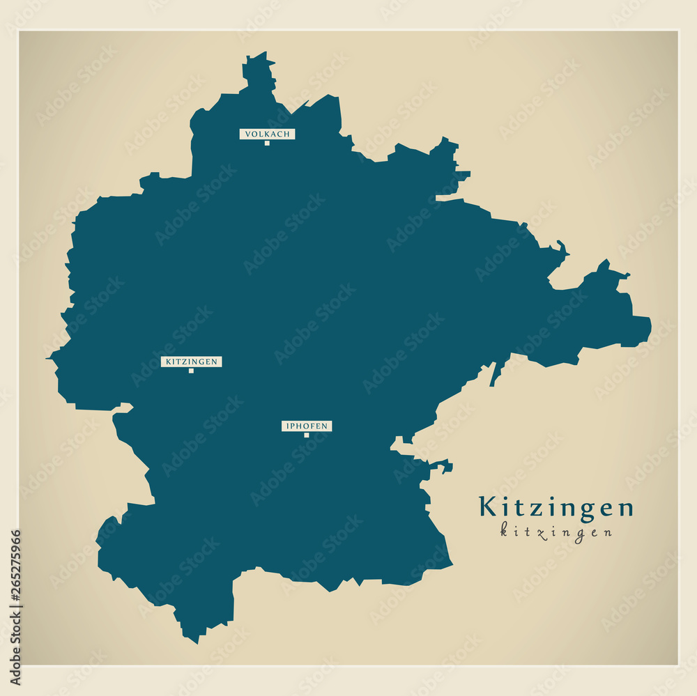 Modern Map - Kitzingen county of Bavaria DE