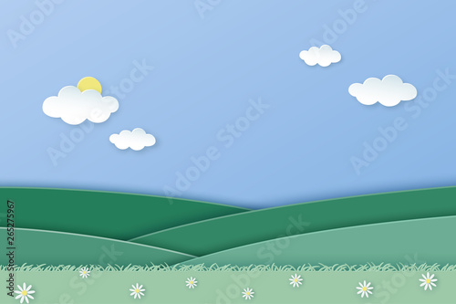 Green landscape. Paper art style