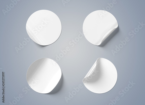 Blank curled sticker mockup isolated on grey 3D rendering