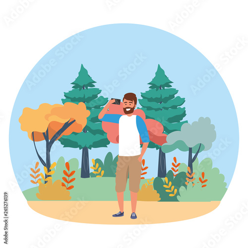 Millenial person stylish outfit smartphone round frame