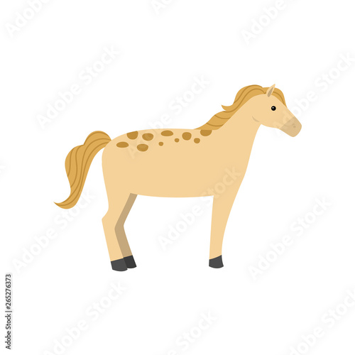 Yellow horse with gold hair and dotted skin with black leg